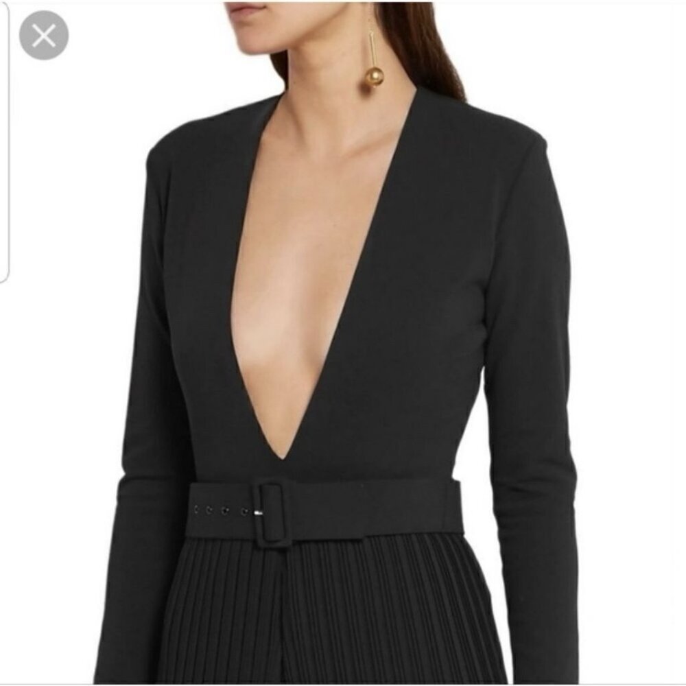 Solace London Amber Plunge Deep-V Bodysuit Top Black $260 Size US 8